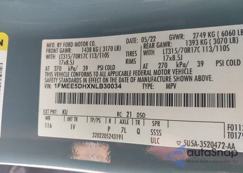 2022 Ford Bronco Badlands from USA, damaged, VIN 1FMEE5DHXNLB30034